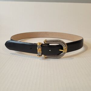 Millennium Black Leather Belt Silver & Gold Tone Rope Buckle Size Small